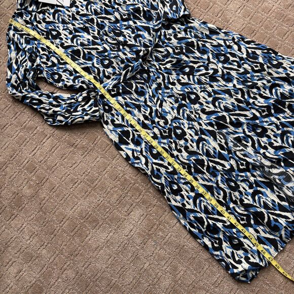 Zara Midi Shirt Dress Women M Blue Black Long Sleeve Abstract Artsy Blogger Fave - Picture 8 of 10